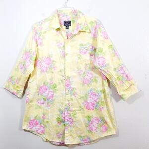 American Living yellow rose button front shirt M